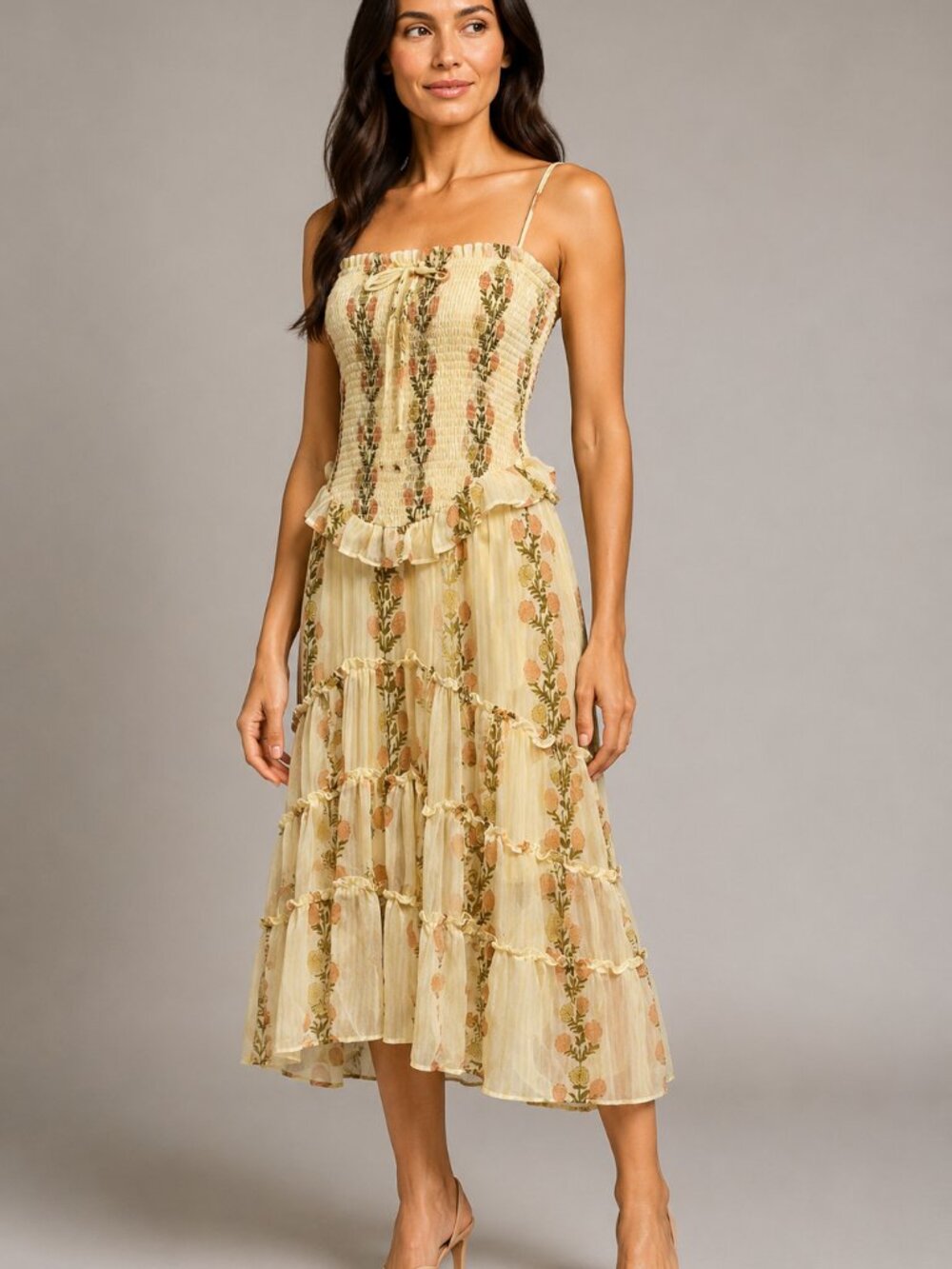 Free People Floral Smocked High Low Maxi Dress Size M